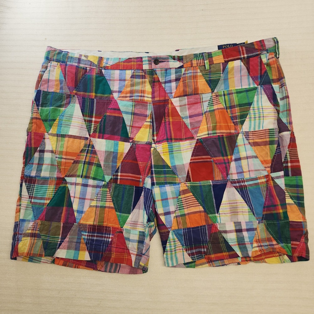 Polo Ralph Lauren Mens 50 Patchwork Plaid Triangle Classic Fit 9 Inch Shorts 50B - Picture 2 of 9